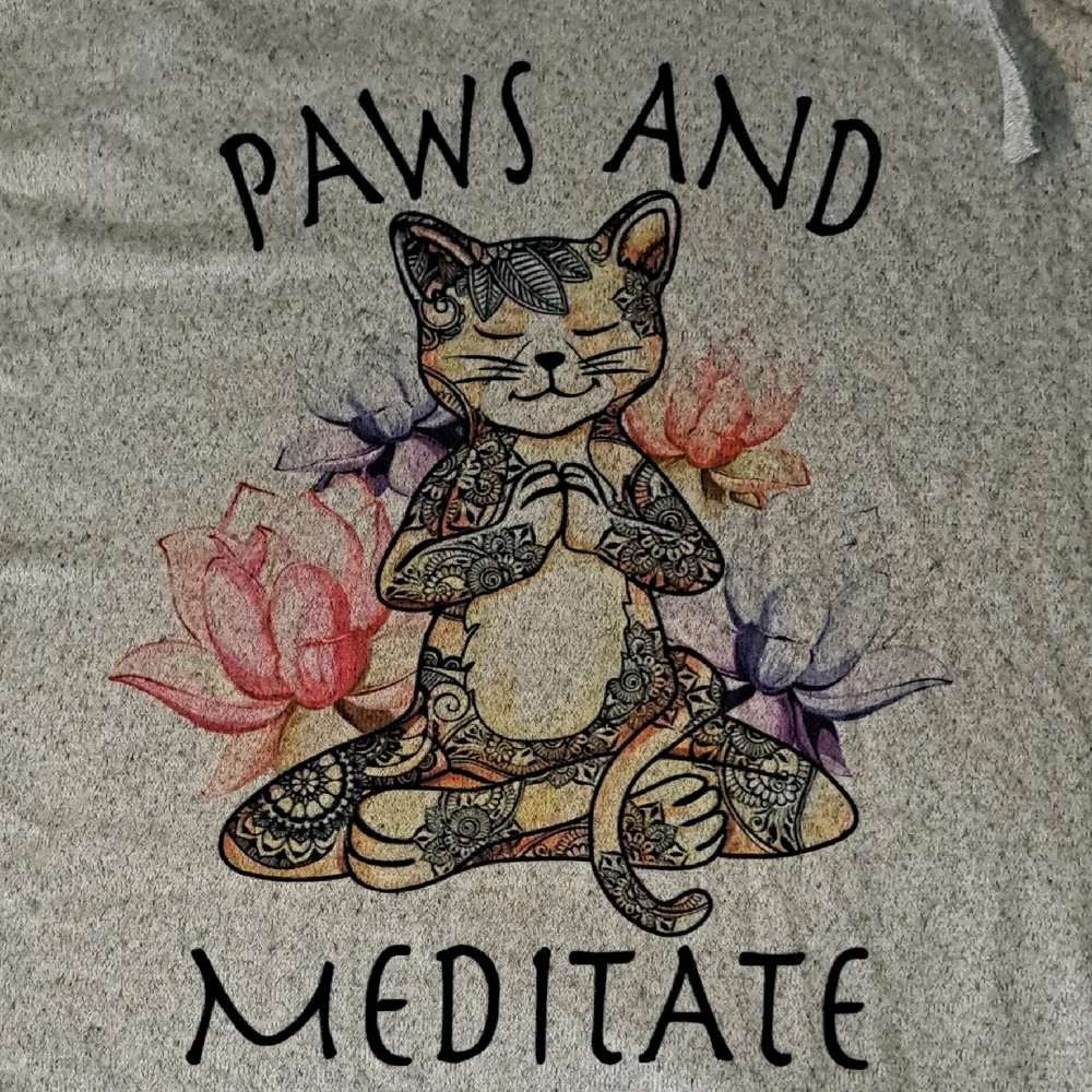 Paws and Meditate Cat Hoodie Gray No Packets